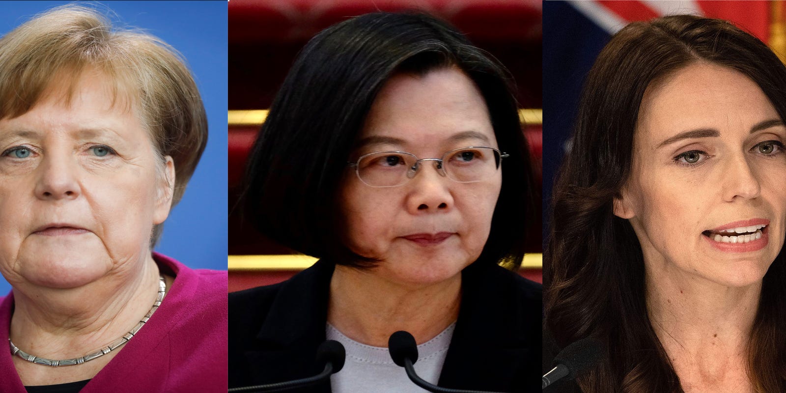 Three women speaking at podiums, wearing formal attire and glasses, in a political or official setting.