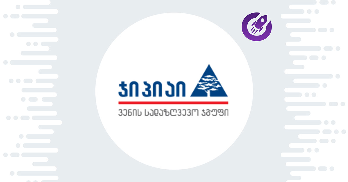 Logo with blue text in Georgian script and a tree graphic, accompanied by a red horizontal line and tagline.